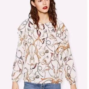 Women's Cream Ruffle Equestrian Rope Belt Blouse Top | Size Small